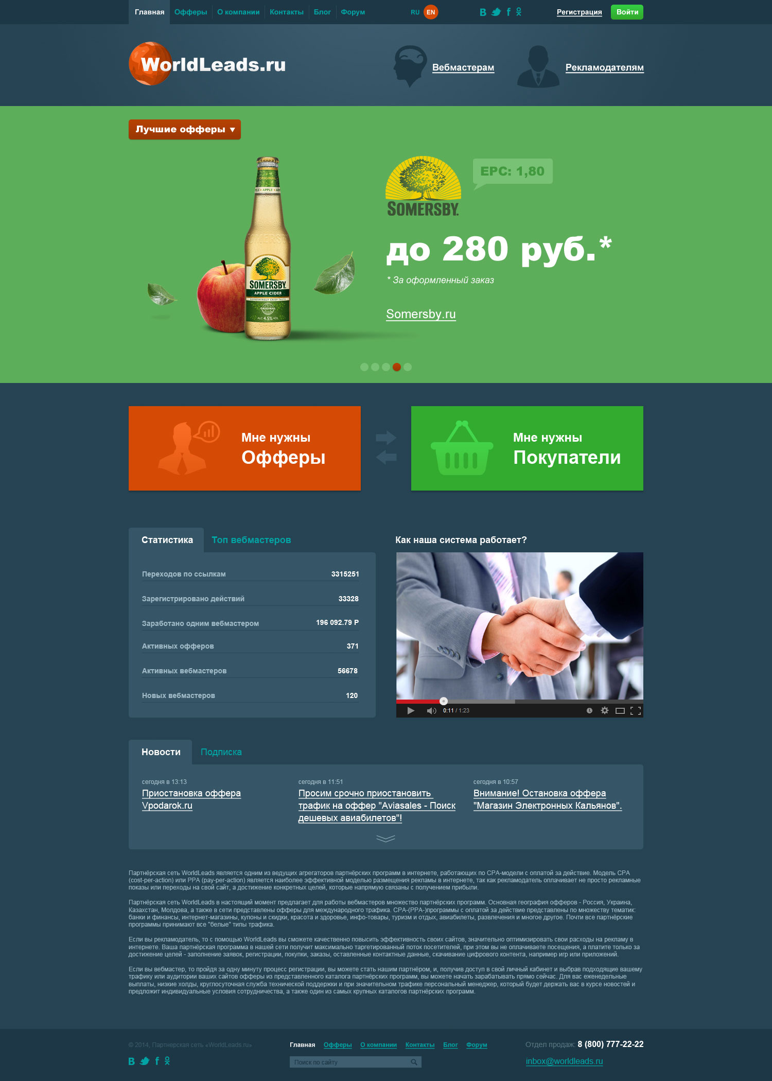 Дизайн сайта для СПА-сети WorldLeads.ru 