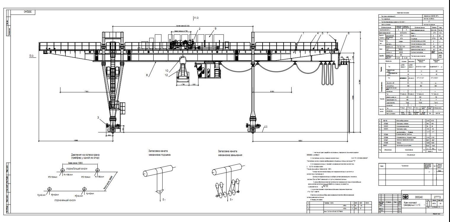 Кран козловой грейферный ККГ-10