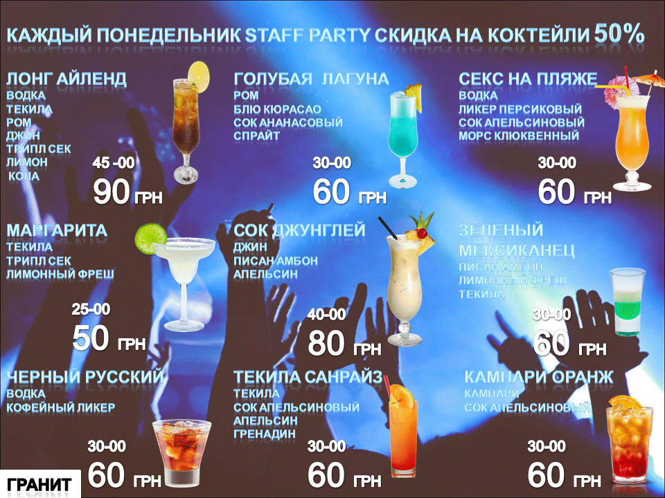 Меню для бара