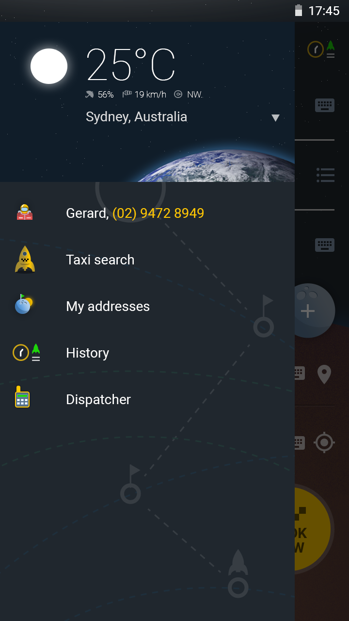 Taxi app screen
