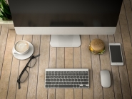 breakfast with a computer, telephone and coffee 3d illustration