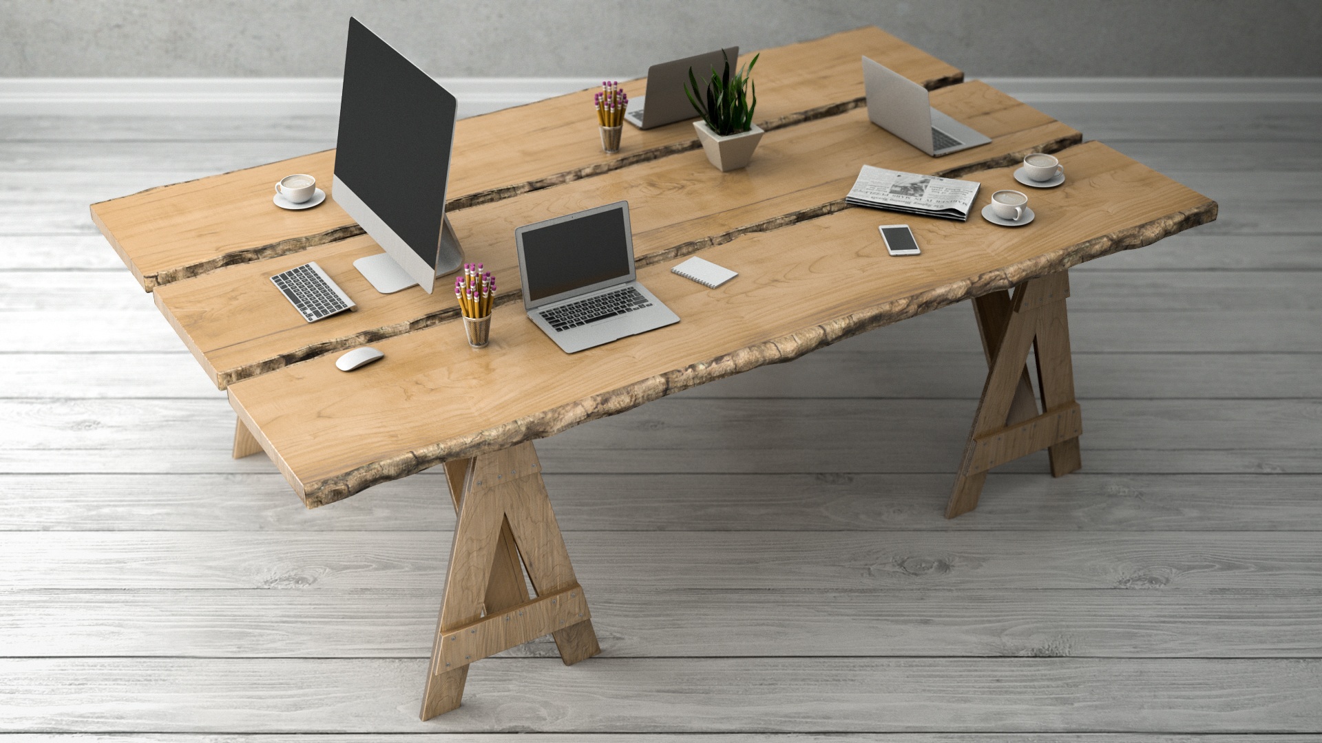 wood table and Apple