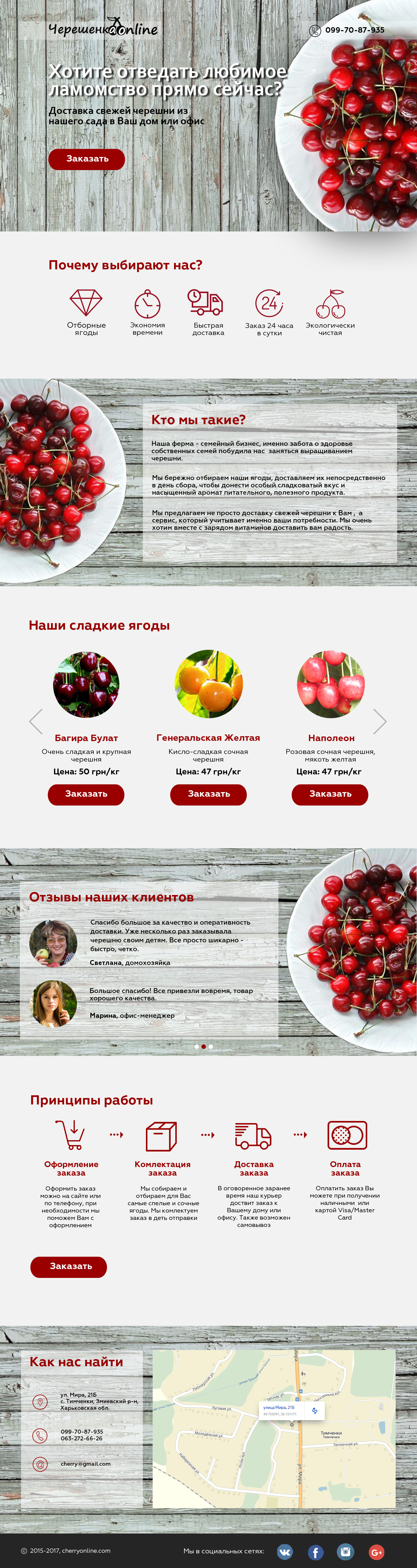 Концепция landing page по продаже черешни онлайн