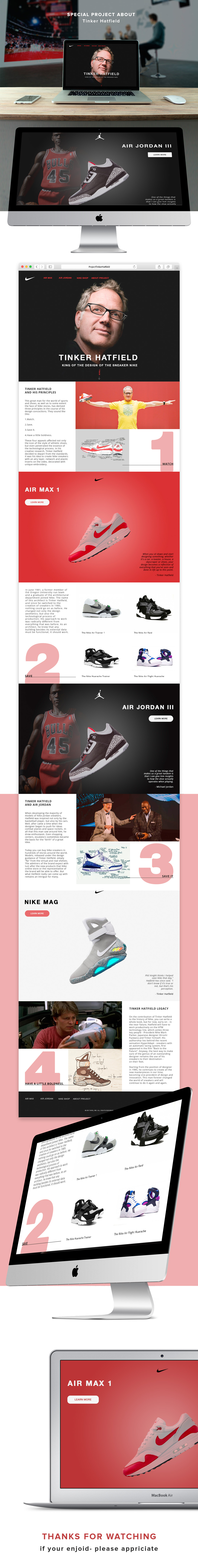 Макет сайта Nike about Tinker