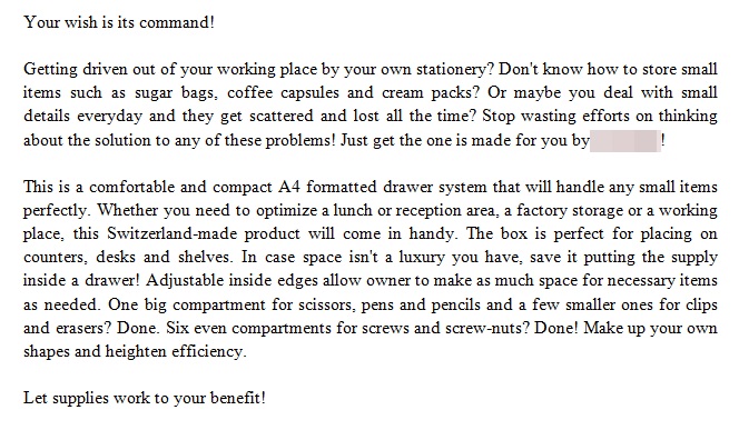 Описание товаров для иностранной компании