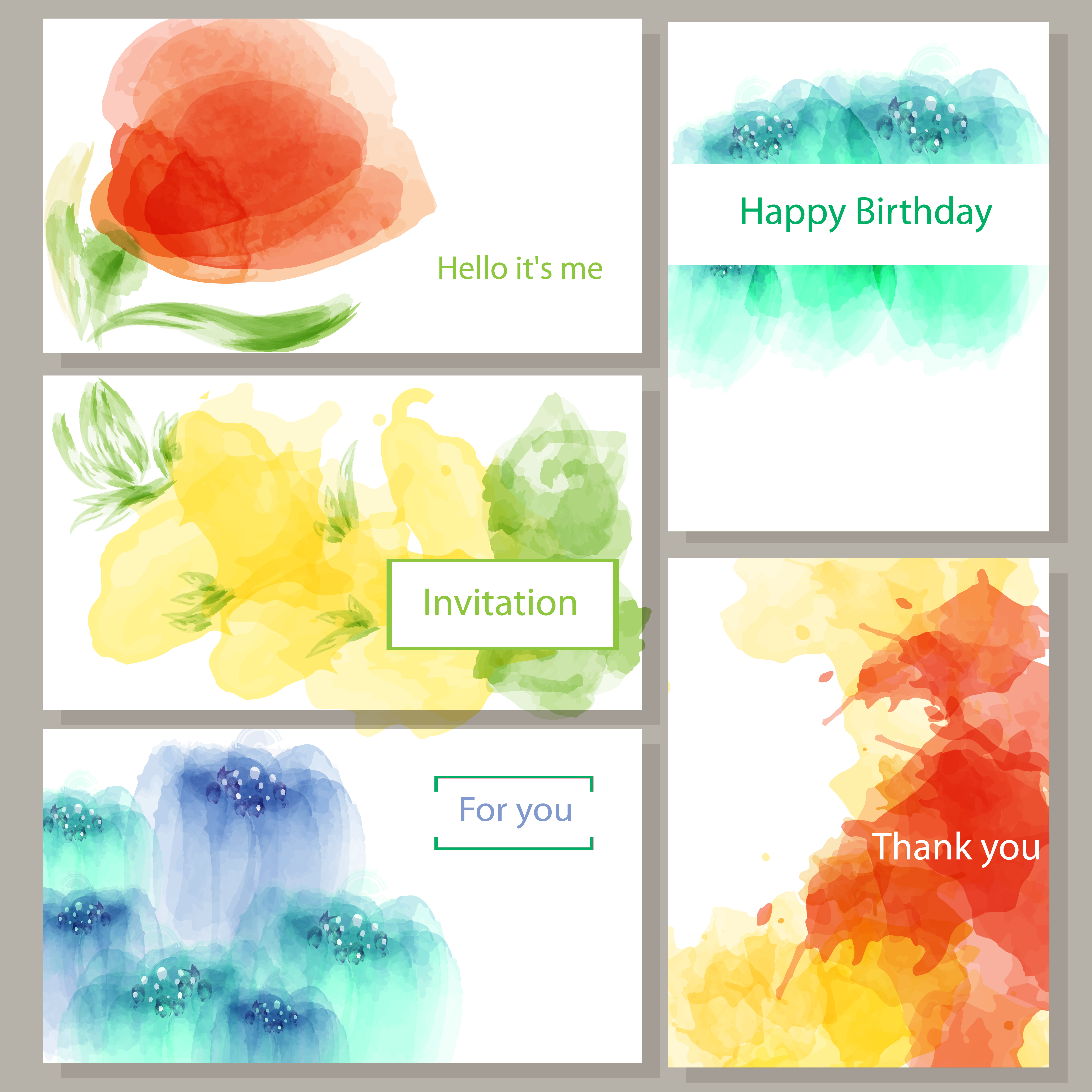A set of invitation cards, postcards, advertisements, watercolor design for business cards