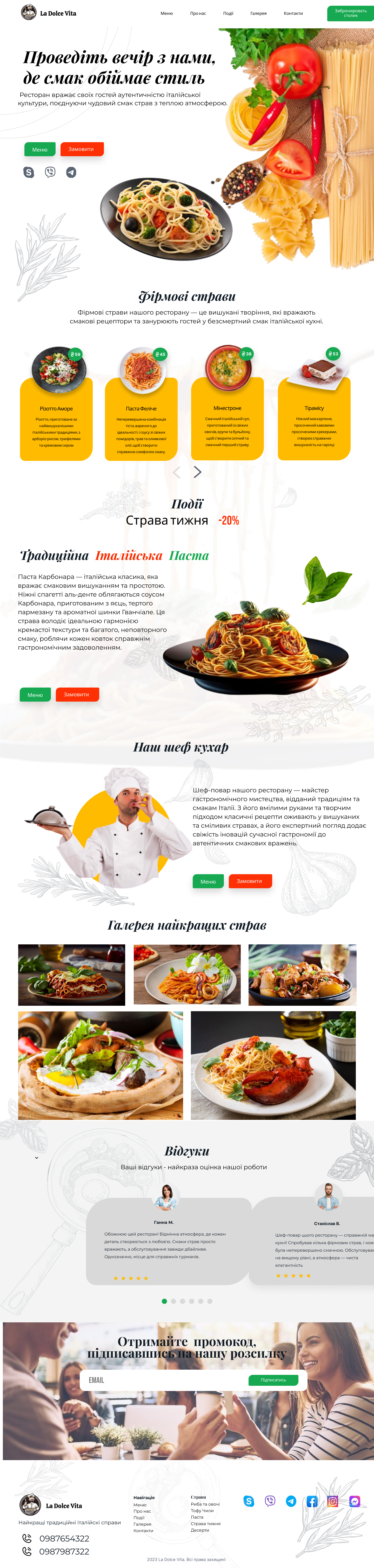 Дизайн лендинга ресторана итальянской кухни